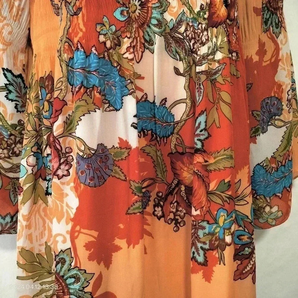 Spense size 10/10 Flowy Sleeves Floral Pattern Pleated Bodice Boho Vibe Dress - Picture 4 of 10